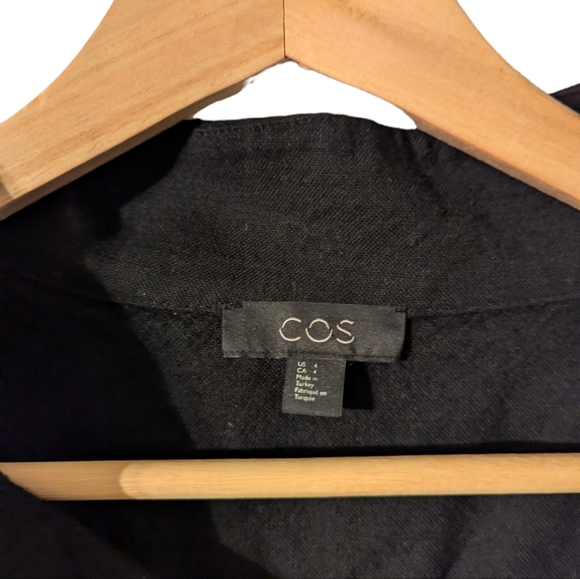 COS Wool Long Sleeve Open Buttoned Collar Lined Black Mini Dress - Picture 4 of 8